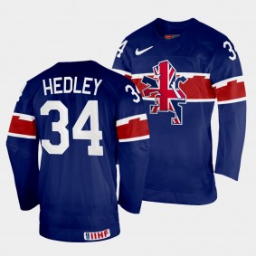 Jordan Hedley 2022 IIHF World Championship Great Britain Hockey #34 Navy Jersey Away