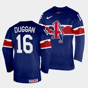 Sam Duggan 2022 IIHF World Championship Great Britain Hockey #16 Navy Jersey Away