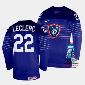 France 2023 IIHF World Championship Guillaume Leclerc #22 Blue Jersey Away