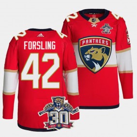 Florida Panthers 30th Anniversary Gustav Forsling #42 Red Authentic Home Jersey Men's