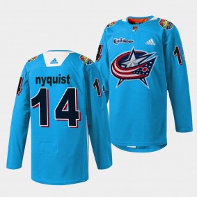 Columbus Blue Jackets Gustav Nyquist Kids Takeover #14 Blue Jersey Warmup