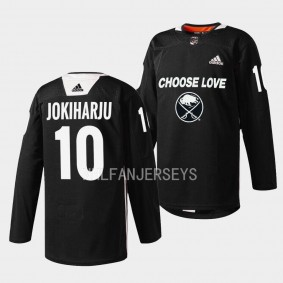 Buffalo Sabres 2023 Choose Love Night Henri Jokiharju #10 Black Jersey Warm-up