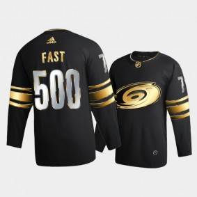 Jesper Fast #71 Carolina Hurricanes 500 Career Games Milestone Black Golden Edition Jersey