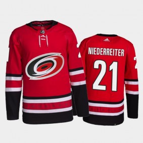 Nino Niederreiter Carolina Hurricanes Home Jersey 2021-22 Red #21 Primegreen Authentic Pro Uniform