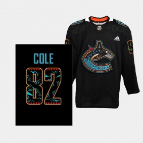 Vancouver Canucks First Nations 2023 Ian Cole #82 Black Jersey Special Edition