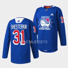 Igor Shesterkin #31 New York Rangers 2022 Garden of Dreams Warmups Blue Jersey