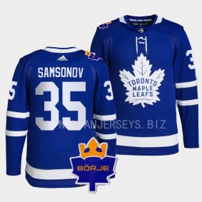 Toronto Maple Leafs 2022 The King Borje Patch Ilya Samsonov #35 Blue Authentic Jersey Men's