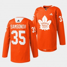 Ilya Samsonov #35 Toronto Maple Leafs 2022 Every Child Matters Warmup Orange Jersey