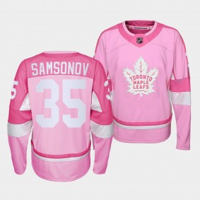 Toronto Maple Leafs Ilya Samsonov Pink Hockey Fights Cancer 2022 Jersey #35