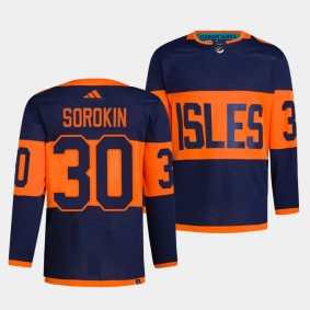 New York Islanders 2024 NHL Stadium Series Ilya Sorokin #30 Navy Authentic Pro Jersey Men's
