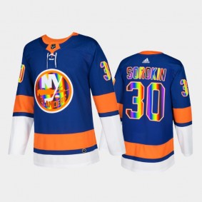 Ilya Sorokin New York Islanders Pride Night 2022 Jersey Royal #30 HockeyIsForEveryone