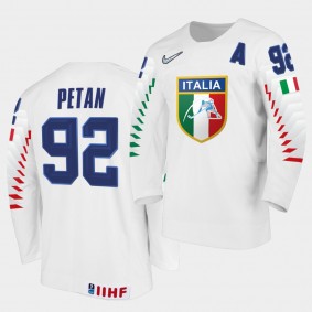 Alex Petan Italy Team 2021 IIHF World Championship Home White Jersey