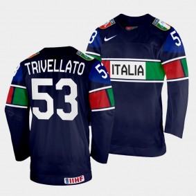 Alex Trivellato 2022 IIHF World Championship Italy Hockey #53 Navy Jersey Away