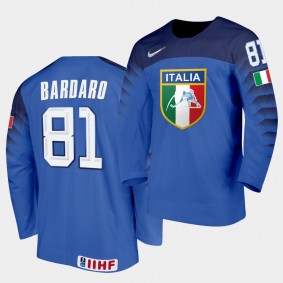 Italy Team Anthony Bardaro 2021 IIHF World Championship #81 Away Blue Jersey