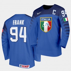 Italy Team Daniel Frank 2021 IIHF World Championship #94 Away Blue Jersey