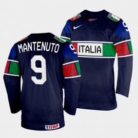 Daniel Mantenuto 2022 IIHF World Championship Italy Hockey #9 Navy Jersey Away
