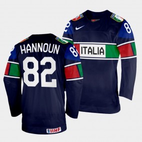 Dante Hannoun 2022 IIHF World Championship Italy Hockey #82 Navy Jersey Away
