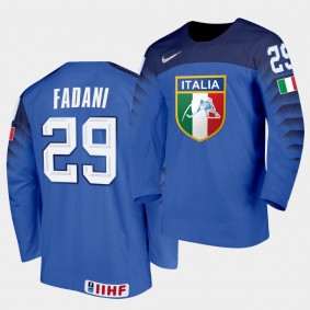 Italy Team Davide Fadani 2021 IIHF World Championship #29 Away Blue Jersey