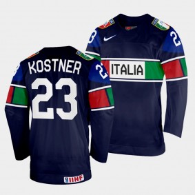 Diego Kostner 2022 IIHF World Championship Italy Hockey #23 Navy Jersey Away