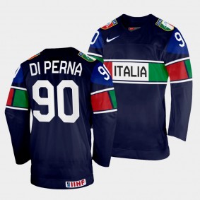 Dylan Di Perna 2022 IIHF World Championship Italy Hockey #90 Navy Jersey Away