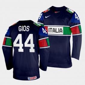 Gregorio Gios 2022 IIHF World Championship Italy Hockey #44 Navy Jersey Away