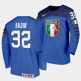 Italy Team Justin Fazio 2021 IIHF World Championship #32 Away Blue Jersey