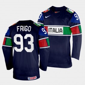 Luca Frigo 2022 IIHF World Championship Italy Hockey #93 Navy Jersey Away