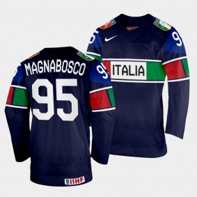 Marco Magnabosco 2022 IIHF World Championship Italy Hockey #95 Navy Jersey Away