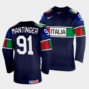 Matthias Mantinger 2022 IIHF World Championship Italy Hockey #91 Navy Jersey Away
