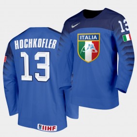 Italy Team Peter Hochkofler 2021 IIHF World Championship #13 Away Blue Jersey
