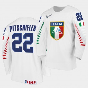 Simon Pitschieler Italy Team 2021 IIHF World Championship Home White Jersey