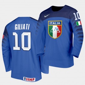 Italy Team Stefano Giliati 2021 IIHF World Championship #10 Away Blue Jersey