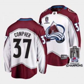 2022 Stanley Cup Champions Colorado Avalanche 37 J.T. Compher White Jersey Away