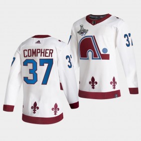 J.T. Compher Colorado Avalanche 2022 Stanley Cup Champs White 37 Jersey Reverse Retro