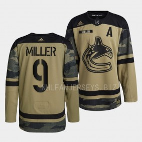 2022 Armed Forces J.T. Miller Vancouver Canucks Green #9 Camo Warm-up Jersey
