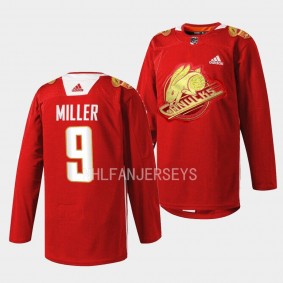 Vancouver Canucks 2023 Lunar New Year J.T. Miller #9 Red Jersey Rabbit Warm-up