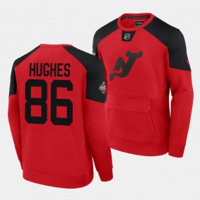 New Jersey Devils Jack Hughes 2024 NHL Stadium Series #86 Red Authentic Pro Sweatshirt