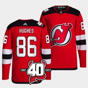 New Jersey Devils 40th Anniversary Jack Hughes #86 Red Jersey Primegreen Authentic