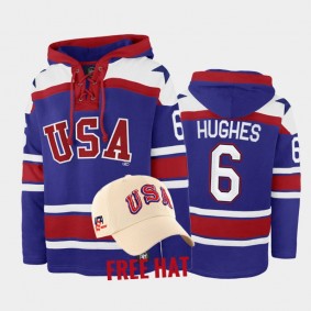 Jack Hughes USA Hockey Miracle On Ice Blue Free Hat Hoodie #6