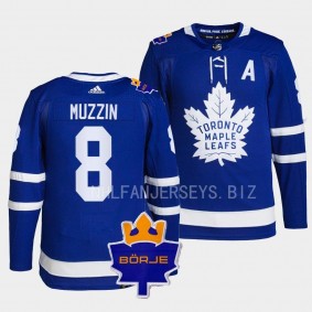 Toronto Maple Leafs 2022 The King Borje Patch Jake Muzzin #8 Blue Authentic Jersey Men's