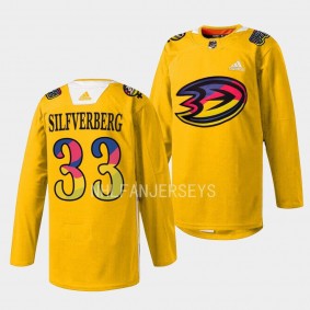 Women in Sports Night Jakob Silfverberg Anaheim Ducks Yellow #33 Warmup Jersey 2023