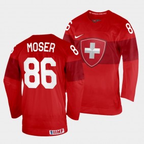 Switzerland 2022 IIHF World Championship Janis Moser #86 Red Jersey Away