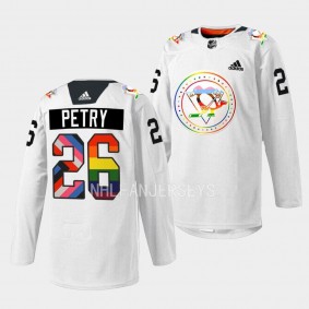 Pittsburgh Penguins 2022 Pride warmup Jeff Petry #26 White Jersey Rainbow