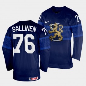 Finland 2022 IIHF World Championship Jere Sallinen #76 Navy Jersey Away