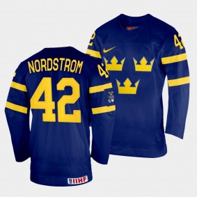 Sweden 2022 IIHF World Championship Joakim Nordstrom #42 Navy Jersey Away