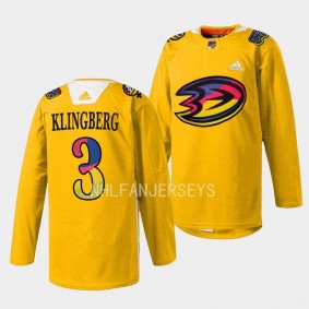Women in Sports Night John Klingberg Anaheim Ducks Yellow #3 Warmup Jersey 2023