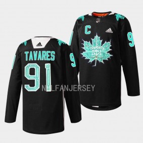 Toronto Maple Leafs 2023 Indigenous Celebration Game John Tavares #91 Black Jersey Warmup Sweater
