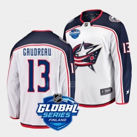 Johnny Gaudreau Columbus Blue Jackets 2022 NHL Global Series White Away Jersey Men's