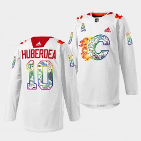 Calgary Flames 2023 Pride Night Jonathan Huberdeau #10 White Jersey Floral