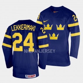 Sweden 2023 IIHF World Junior Championship Jonathan Lekkerimaki #24 Navy Jersey Away